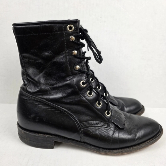 Justin Boots Shoes - Justin Boots Black Combat Moto Boots Lace-Up Sz 6.5